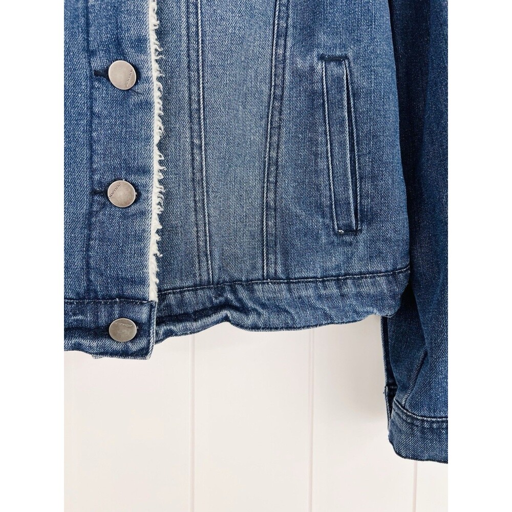 JouJou Blue Denim Fleece Lined Cropped Jean Jacket Y2K Size Medium - Picture 5 of 9